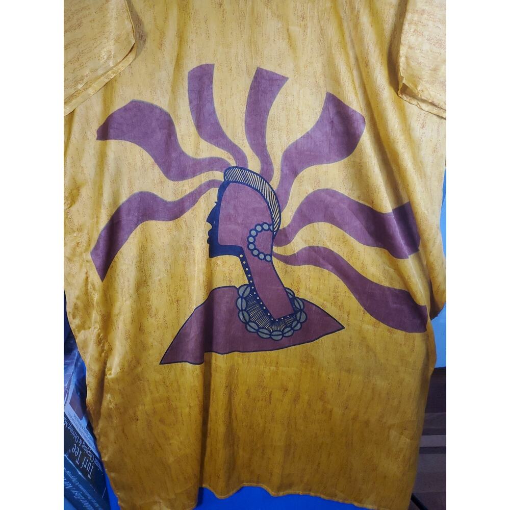 Vintage African Essence Kaftan Dress Womens One Size Yellow Afrocentric Graphic - Picture 13 of 14